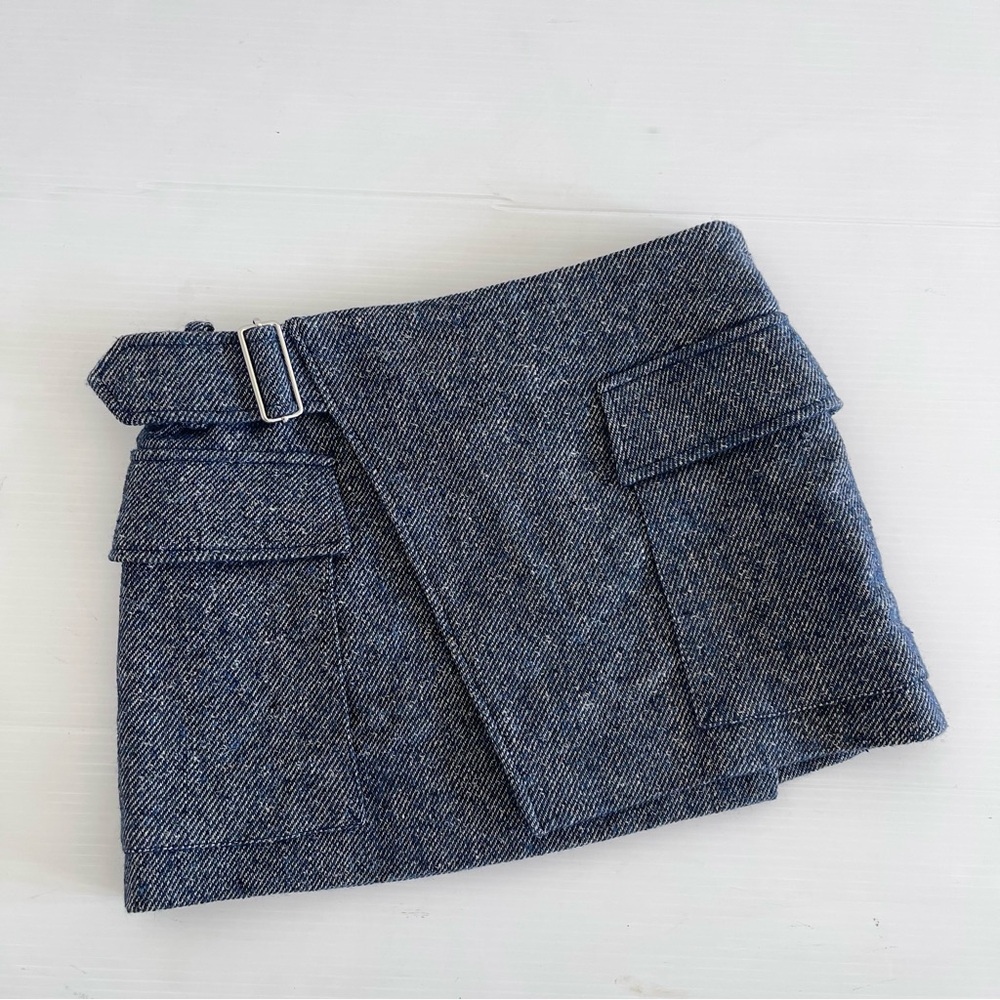 A.L.C Conan Wrap Wool Navy Blue Buckled Tailored Tweed Mini Skirt